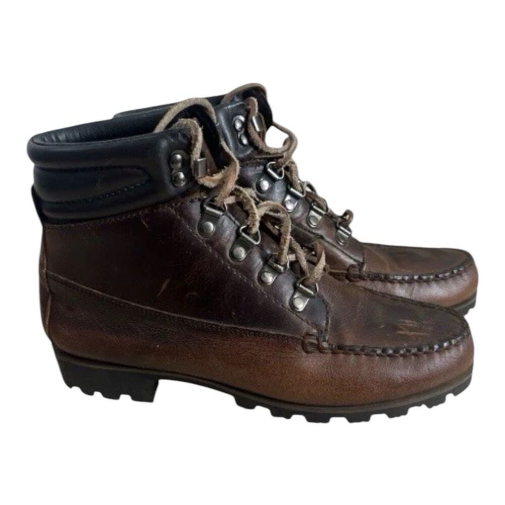 HHB Brown Boots Women Size 8.5M Moc Toe High Ankle Leather Hand Crafted Shoes